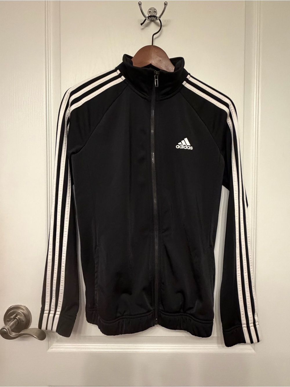 Classic Adidas Black Zip up jacket  with White Logo